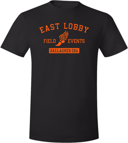 East Lobby tee orange ink