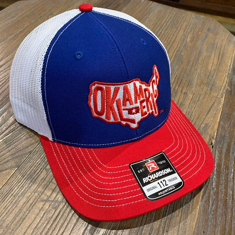 "Oklamerica" Red, White & Blue Mesh Trucker Cap